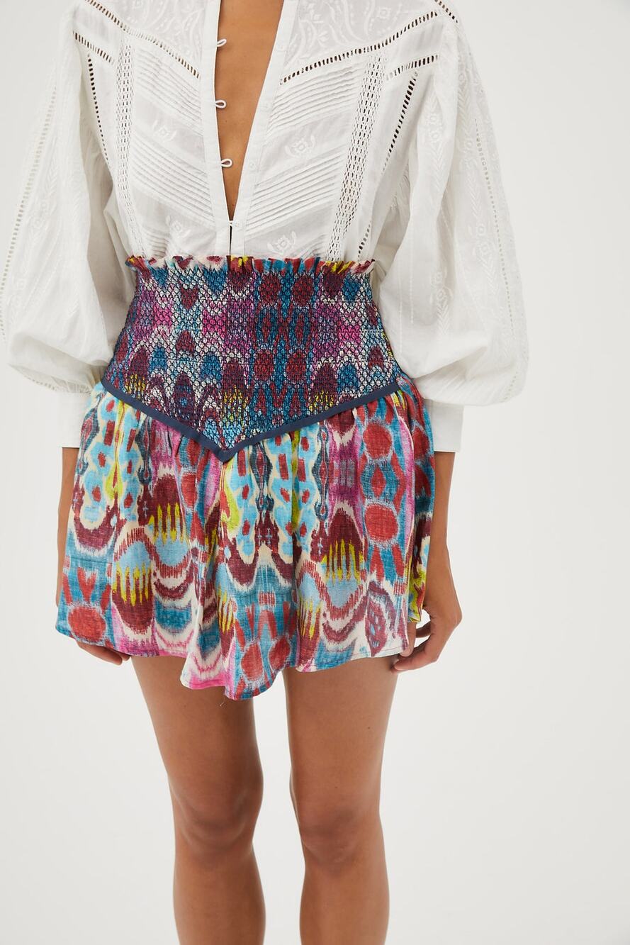 Maria Cher Olite Zuria Mini Skirt Mix 3 Embroidered Pull On Abstract Print Sz L
